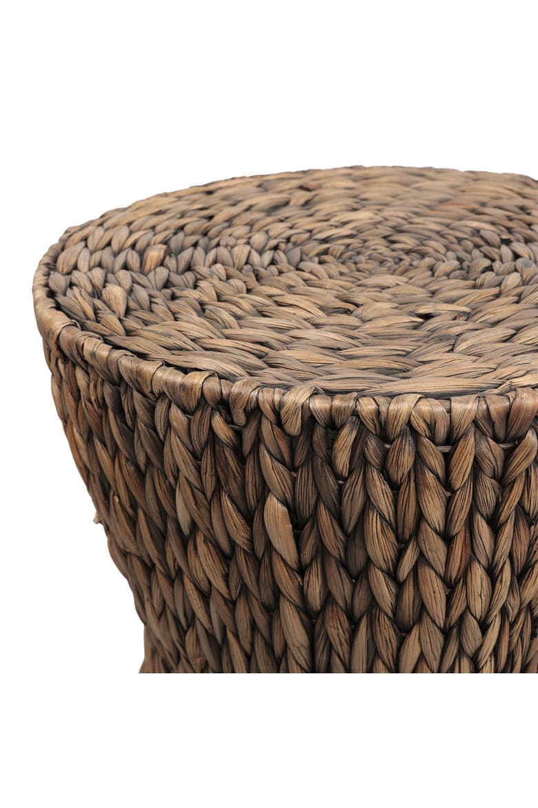 Natura Bohemian Handwoven Round Accent Side Table, Hourglass Woven End Table with Sturdy Metal Frame, Alternate, color, Brown