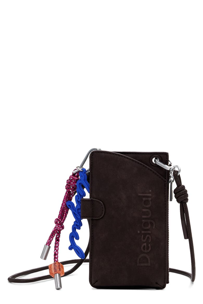 Faux Leather Crossbody Wallet, Main, color, DARK BROWN