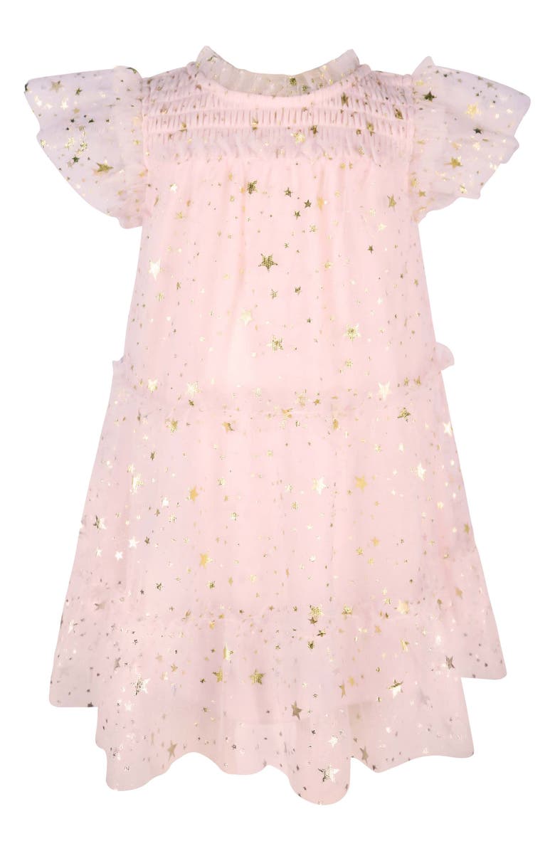 Zunie Foil Star Mesh Overlay Party Dress, Main, color, Blush