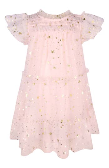 Zunie Babies' Foil Star Mesh Overlay Party Dress In Pink