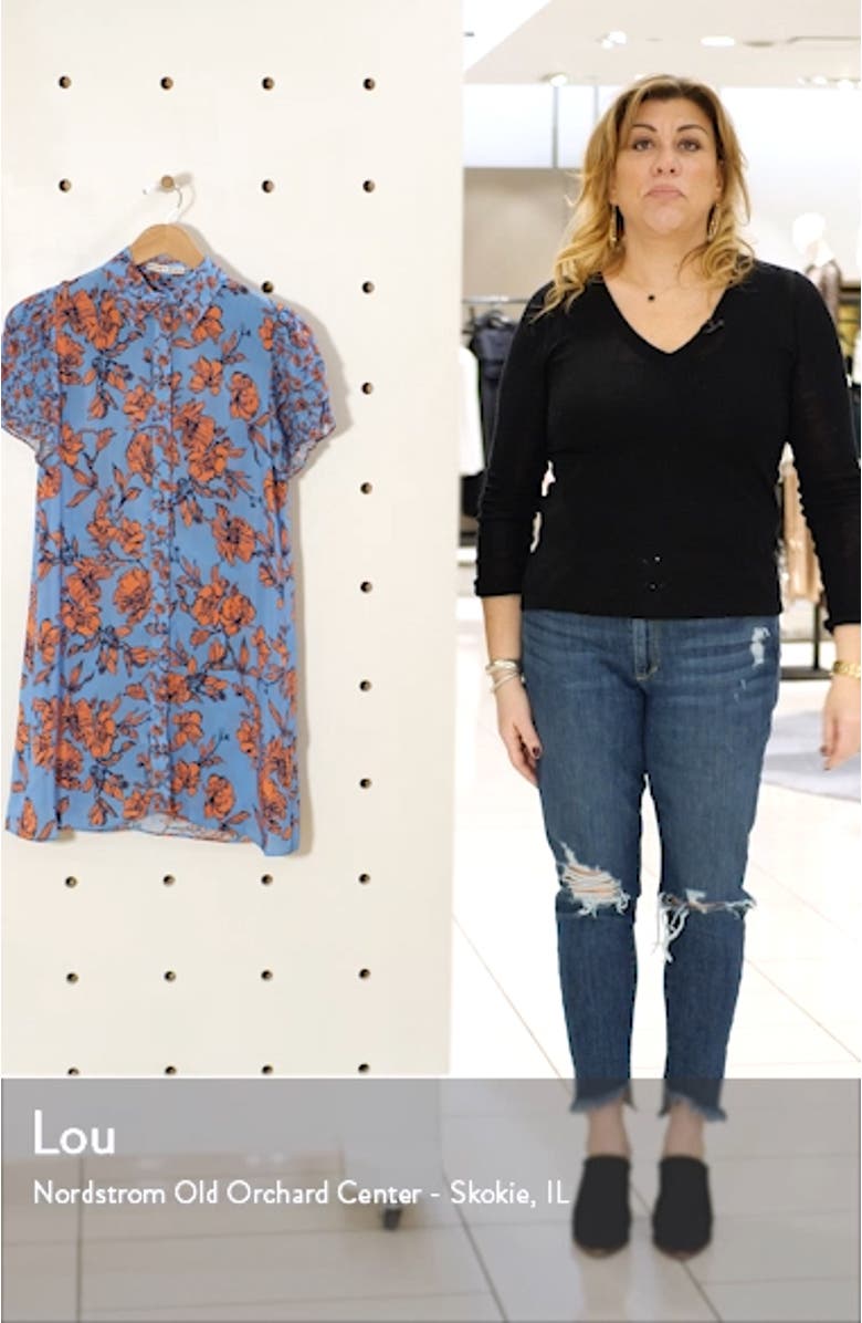 Jem Sketch Floral Print Flutter Sleeve Shirtdress, sales video thumbnail