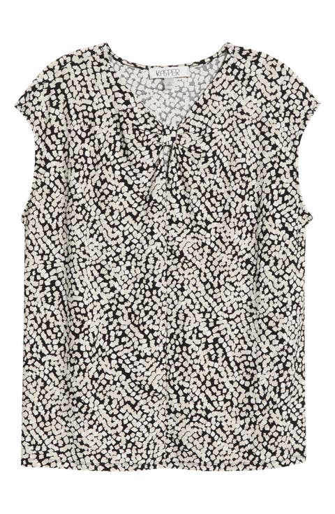 Dot Print Cap Sleeve Top (Plus)