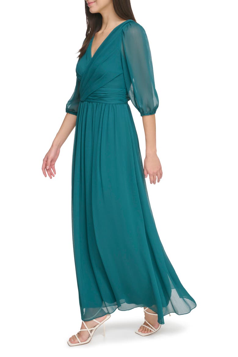 Ruched Balloon Sleeve A-Line Dress, Alternate, color, FOREST GREEN