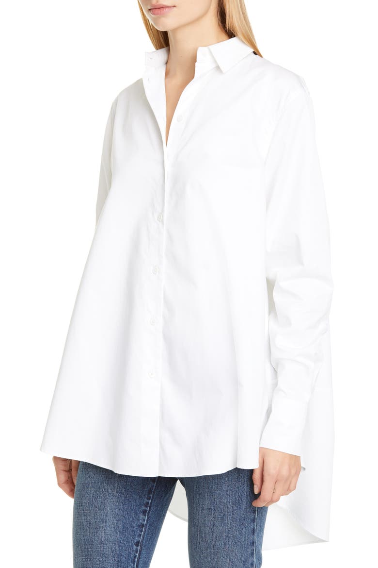 A-Line Cotton Poplin Shirt, Alternate, color, WHITE
