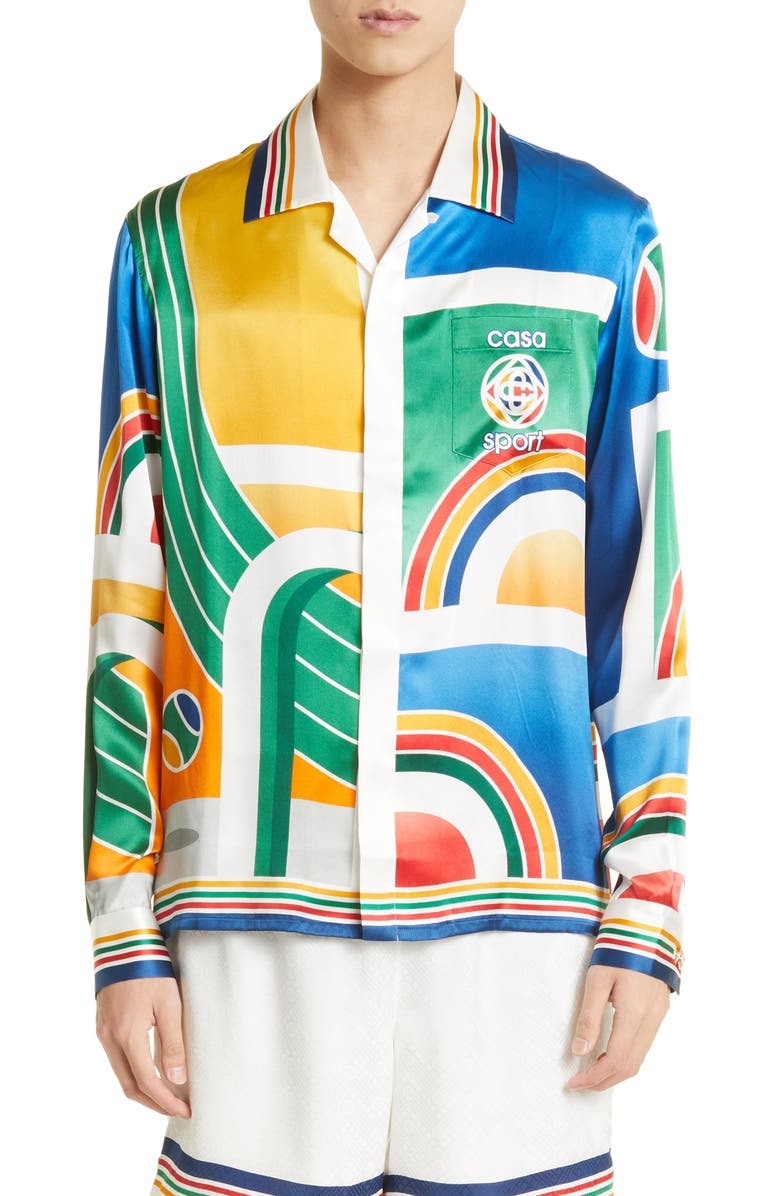 Casablanca Casa Sport Print Silk Button-Up Shirt, Alternate, color,