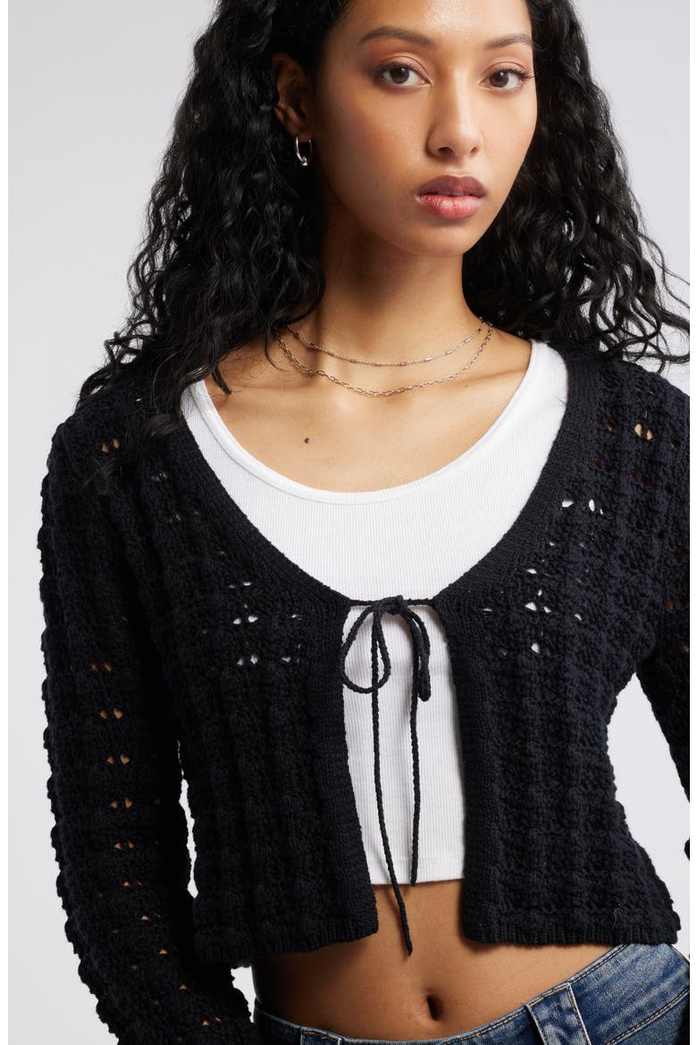 Fly Away Open Stitch Cardigan, Alternate, color, BLACK