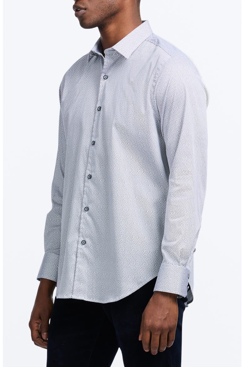 Cheslyn Geometric Print Stretch Cotton Button-Up Shirt, Alternate, color, GREY MULTI