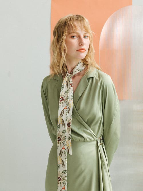 Lost Pattern Nyc "forest Charm" Silk Skinny Scarf In Neutral