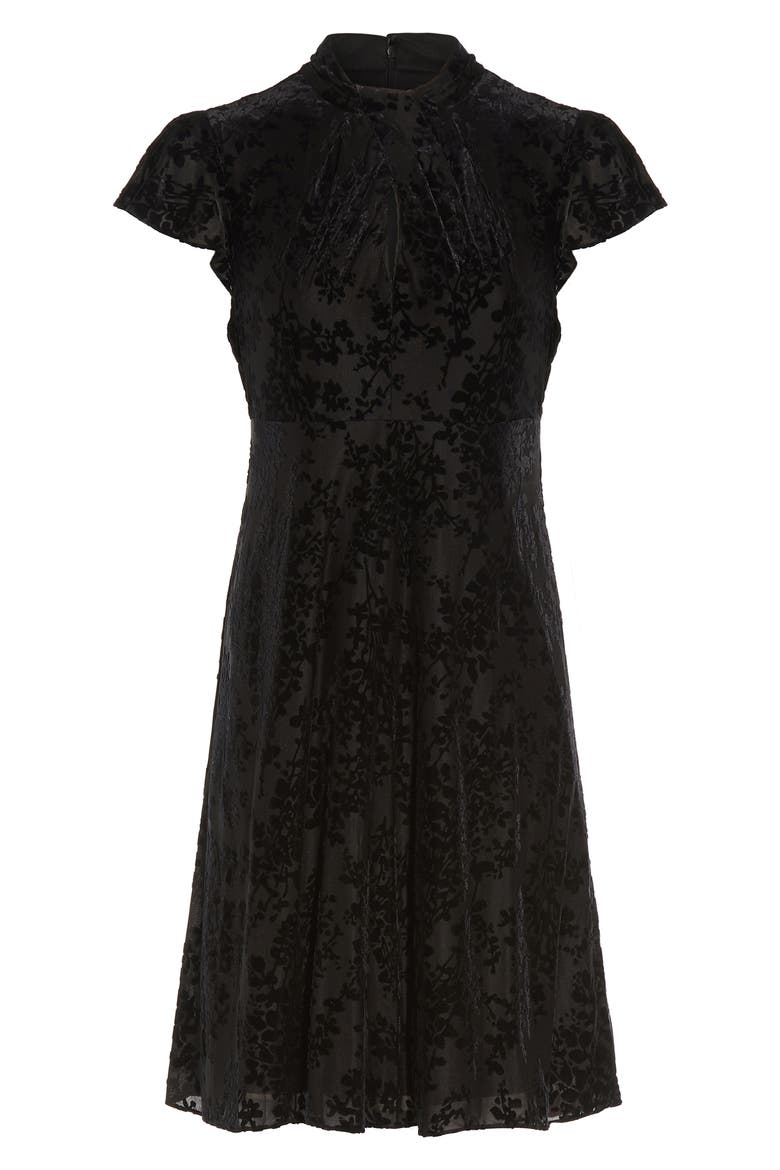 Cap Sleeve Floral Velvet Burnout Drape Dress, Alternate, color, BLACK