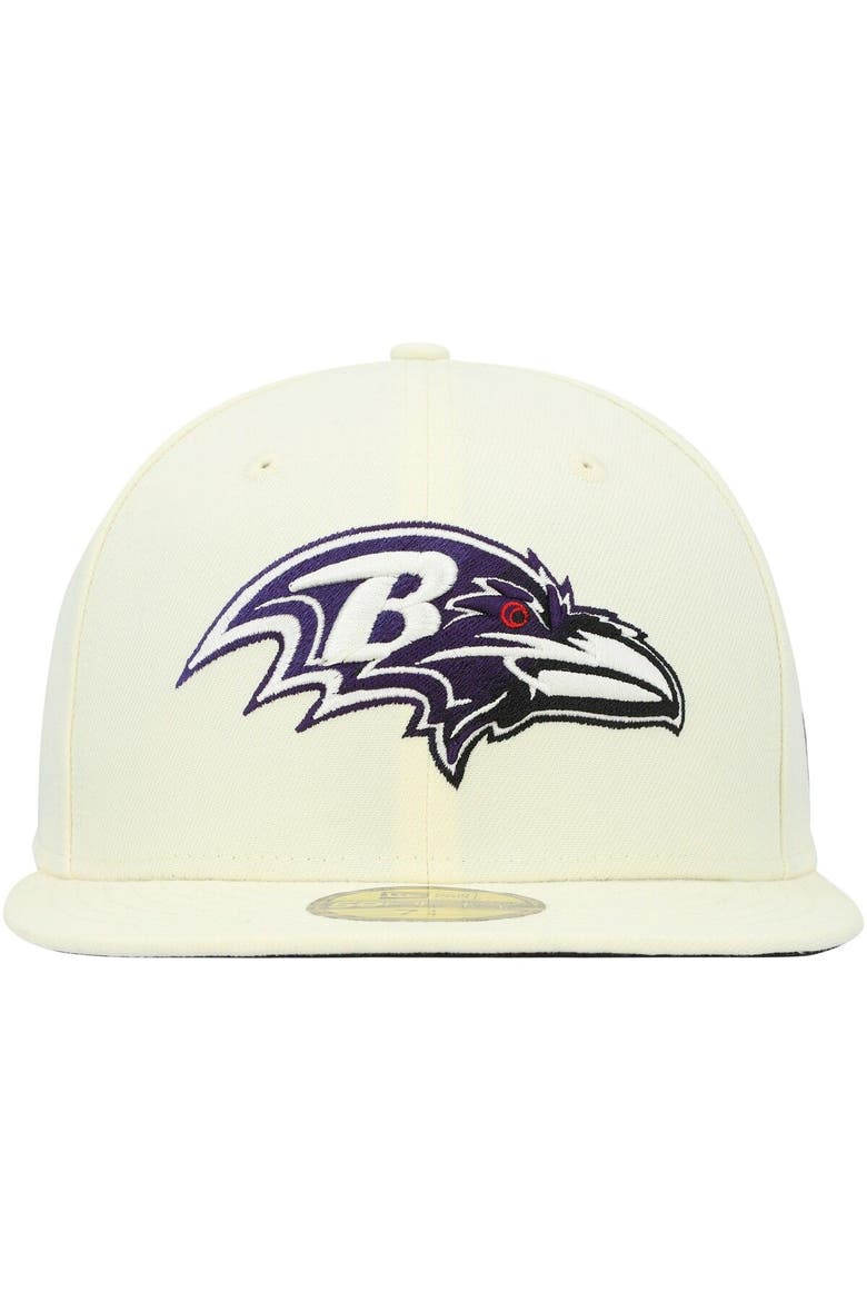 Men's New Era Cream Baltimore Ravens Chrome Color Dim 59FIFTY Fitted Hat, Alternate, color, Cream