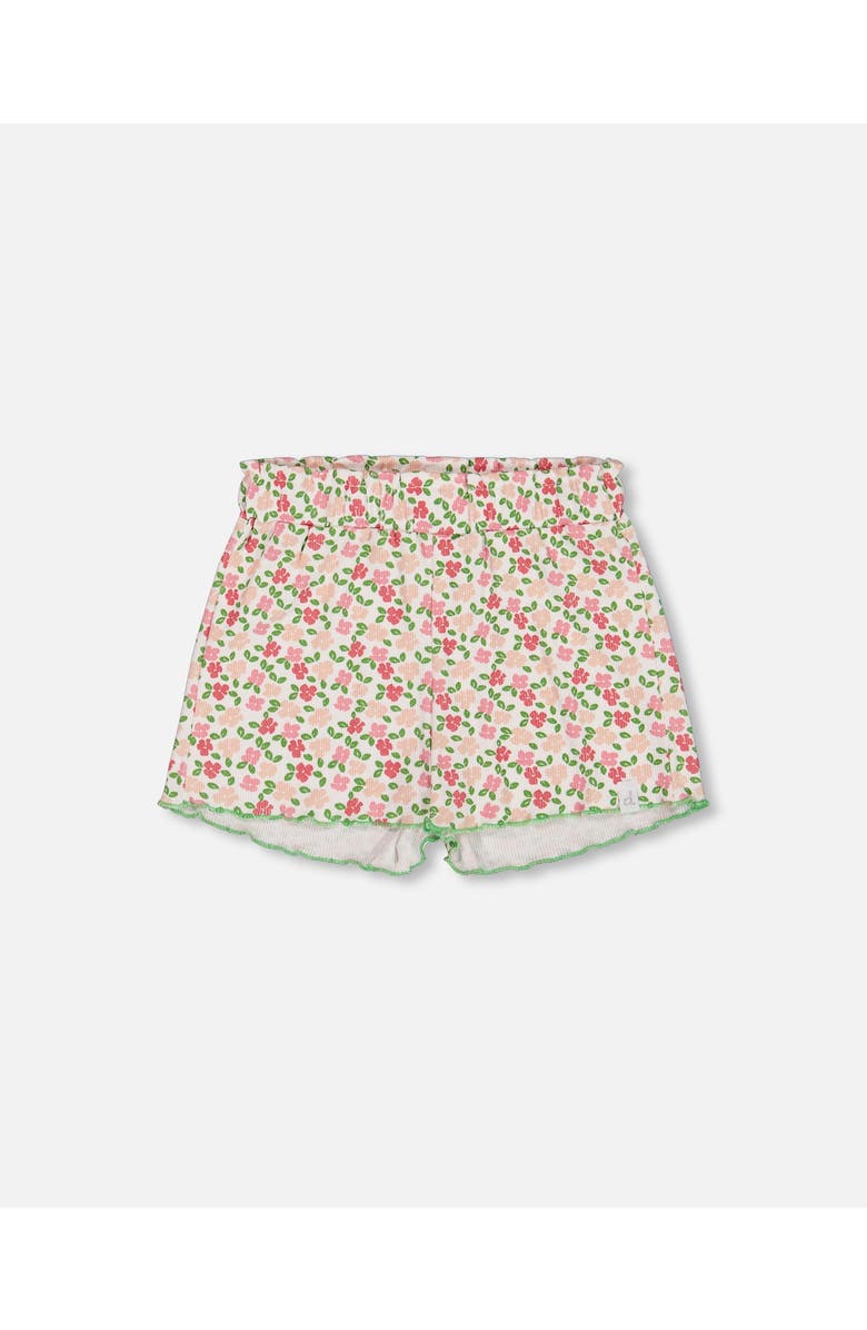 Deux par Deux Girl's Printed Ribbed Short Small Flowers On White Background, Main, color, 