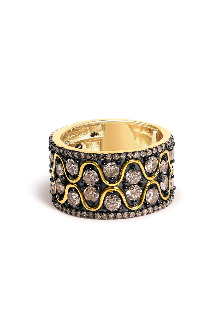 10K Yellow Gold Plated Sterling Silver 2-1/2 ctw Champagne Diamond Wavy Band Ring, Main, color, Yellow Gold over Silver