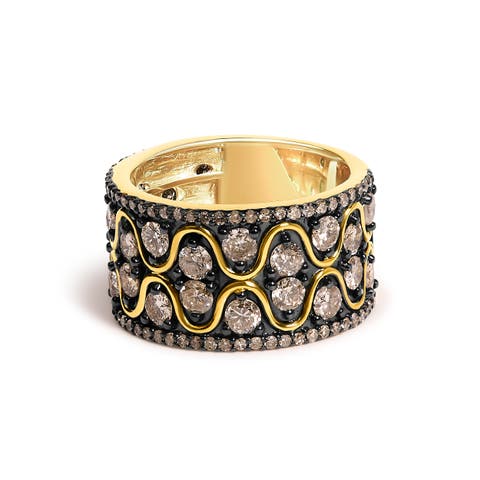 10K Yellow Gold Plated Sterling Silver 2-1/2 ctw Champagne Diamond Wavy Band Ring