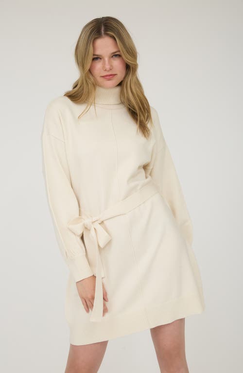 August Sky Long Sleeve Turtleneck Sweater Minidress In Neutral