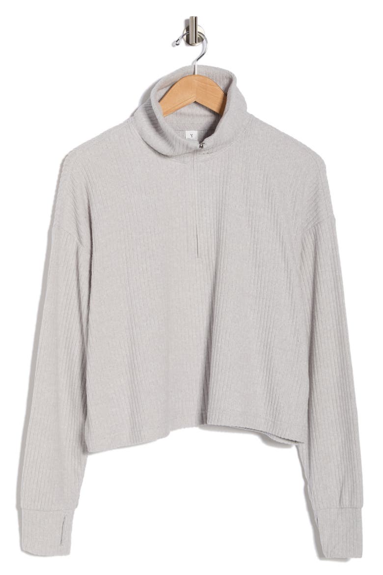 Brooklyn Rebel Rib Knit Half Zip Sweatshirt, Alternate, color, HEATHER GREY