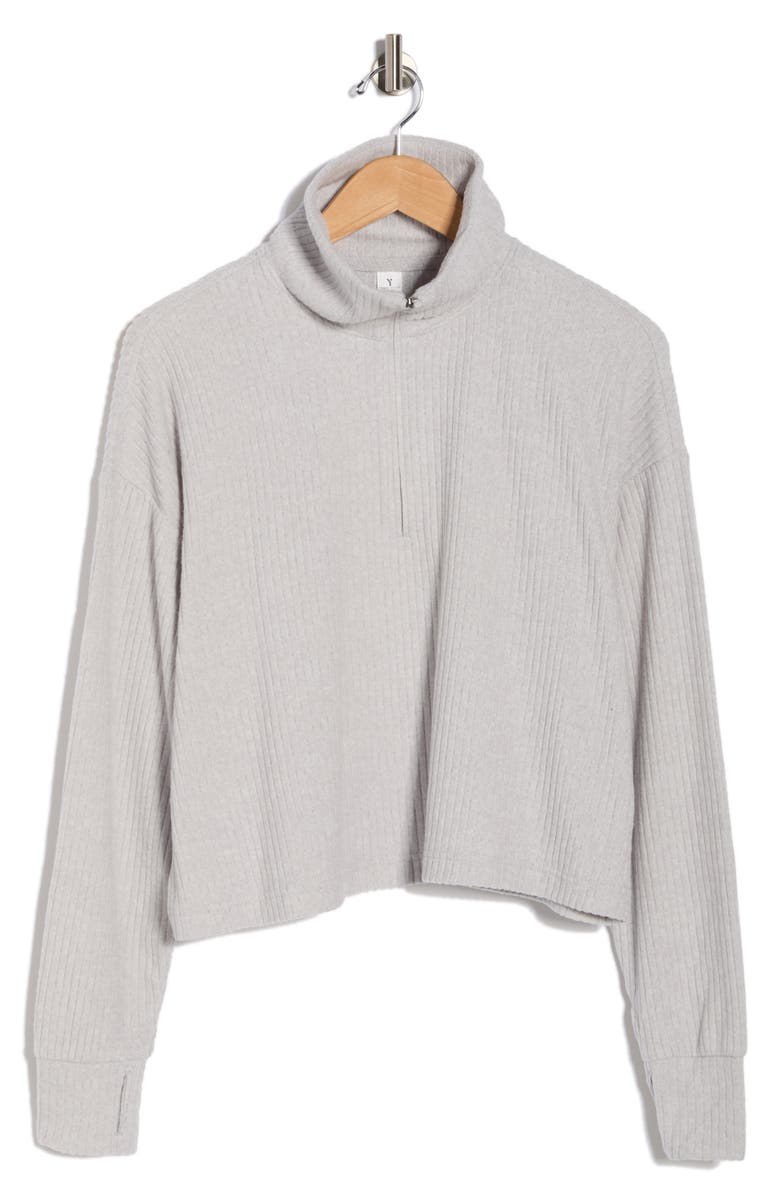 90 DEGREE BY REFLEX Brooklyn Rebel Rib Knit Half Zip Sweatshirt, Alternate, color, Heather Grey