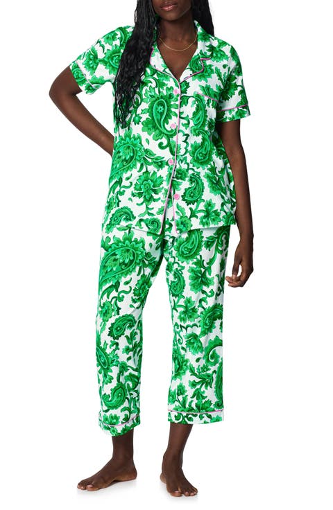 Print Stretch Organic Cotton Jersey Crop Pajamas (Regular & Plus)