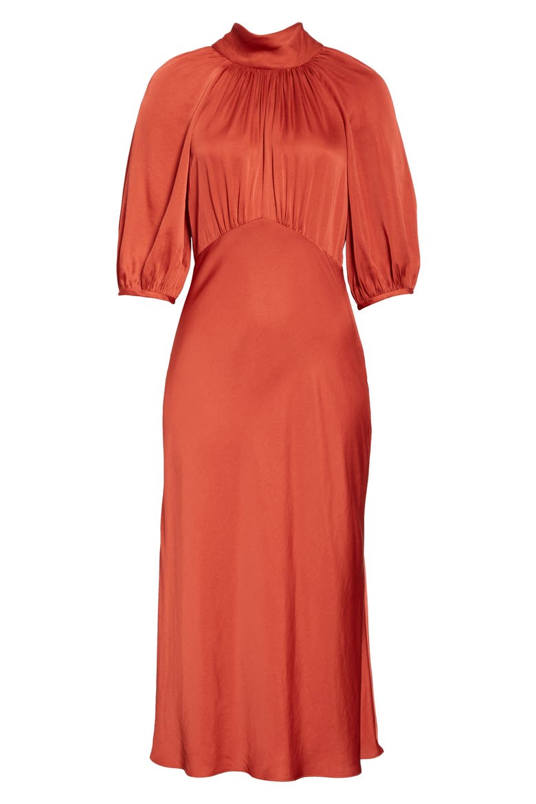 Tie Neck Satin Dress, Alternate, color, CARNELIAN