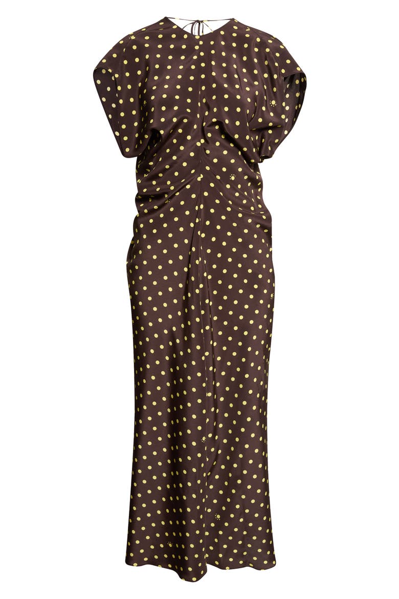Polka Dot Silk Crêpe de Chine Dress, Main, color, PRM53 SADELLE BROWN