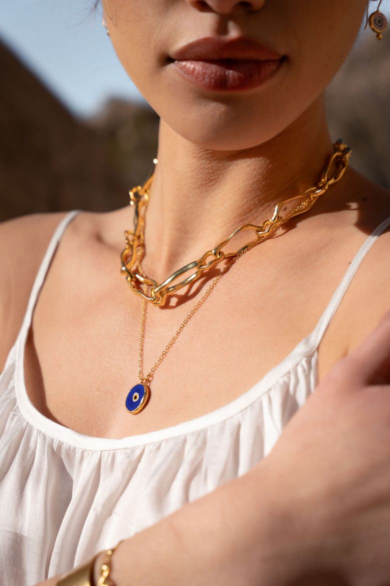 Azra Evil Eye Pendant Necklace, Alternate, color, Gold
