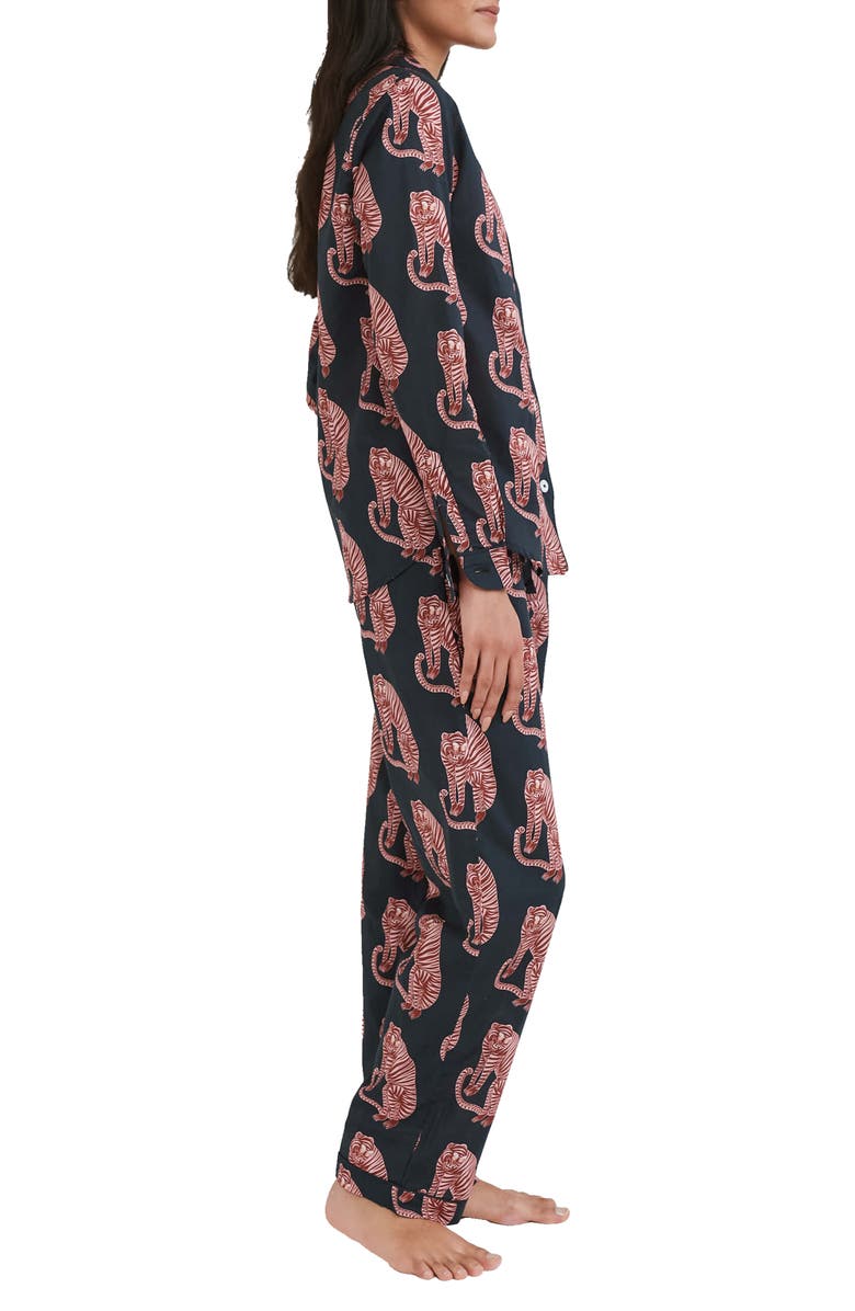 Desmond & Dempsey Long Sleeve Cotton Pajamas, Alternate, color, Tiger Navy/ Pink