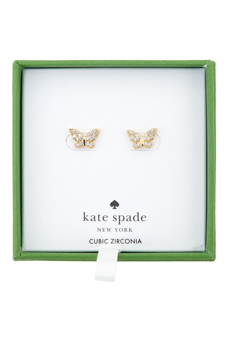 pavé cubic zirconia butterfly stud earrings, Main, color, CLEAR / GOLD