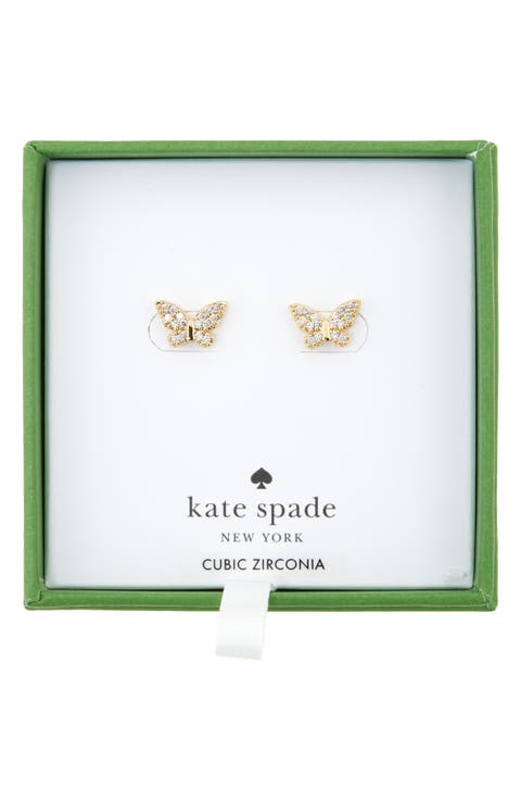 pavé cubic zirconia butterfly stud earrings