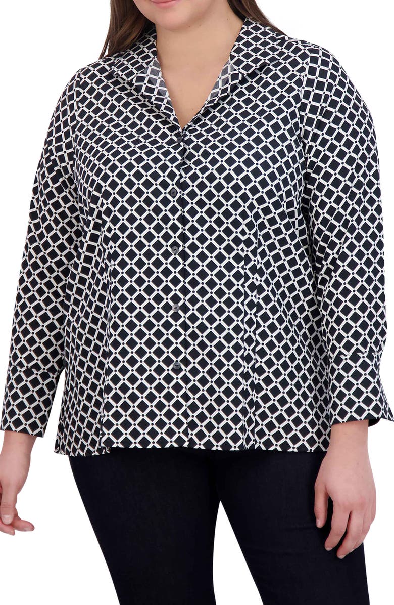 Foxcroft Katie Diamond Print Cotton Button-Up Shirt, Main, color, 