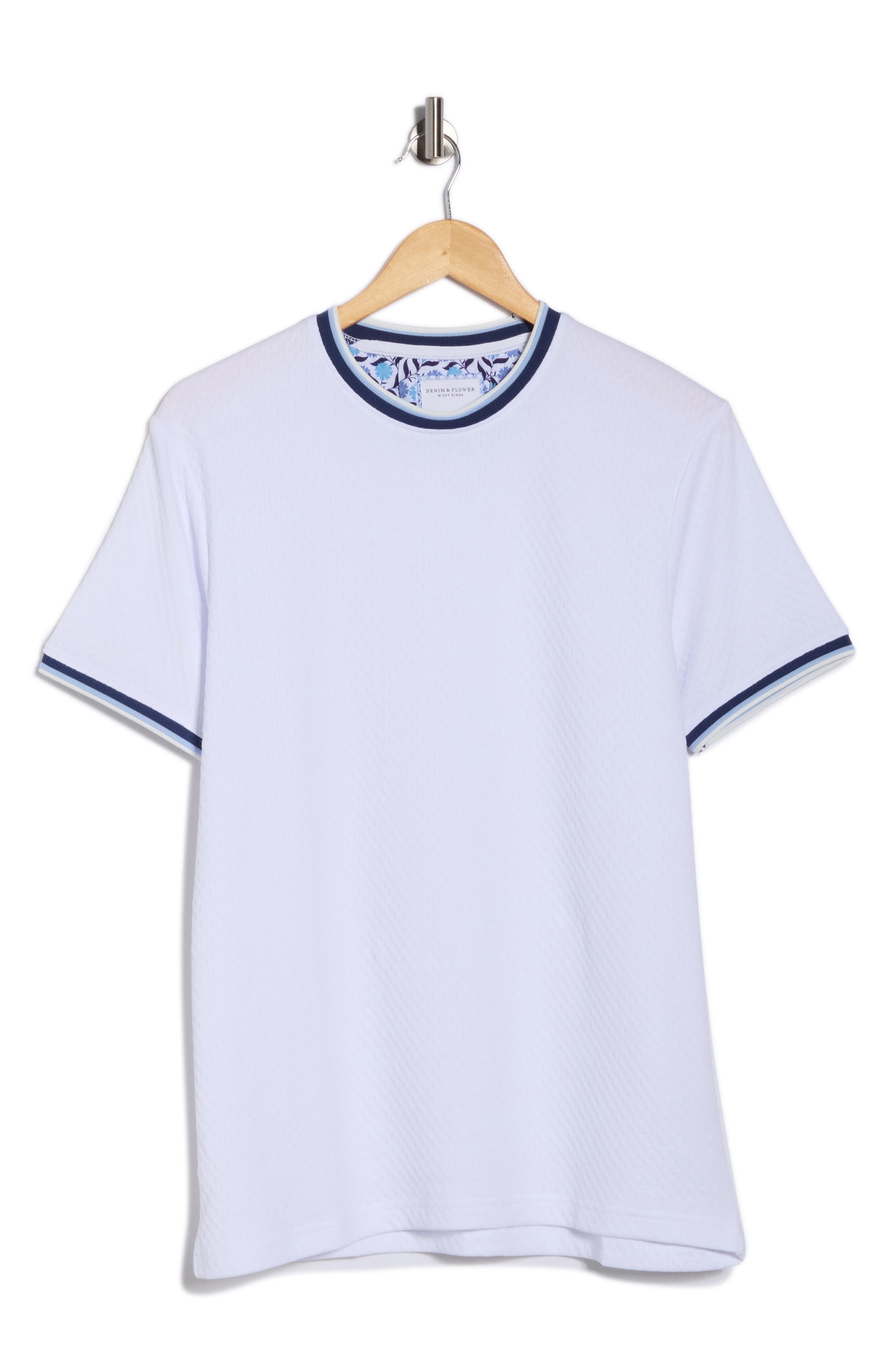 DENIM AND FLOWER Tipped Textured Crewneck T-Shirt