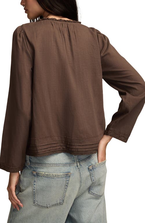 Lucky Brand Lace Trim Long Sleeve Swing Top In Brown