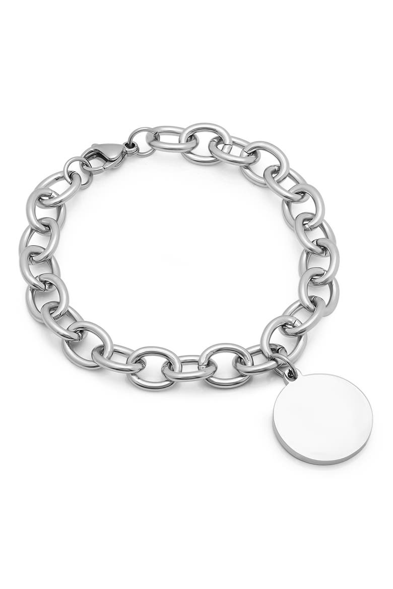 Disc Pendant Link Bracelet, Main, color, SILVER