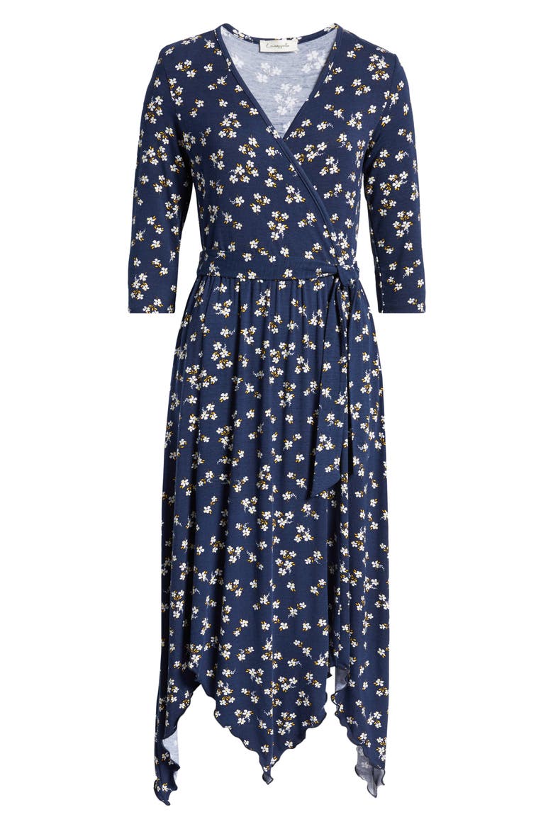 Loveapella Faux Wrap Midi Dress, Alternate, color, NAVY/ IVORY/ GLD