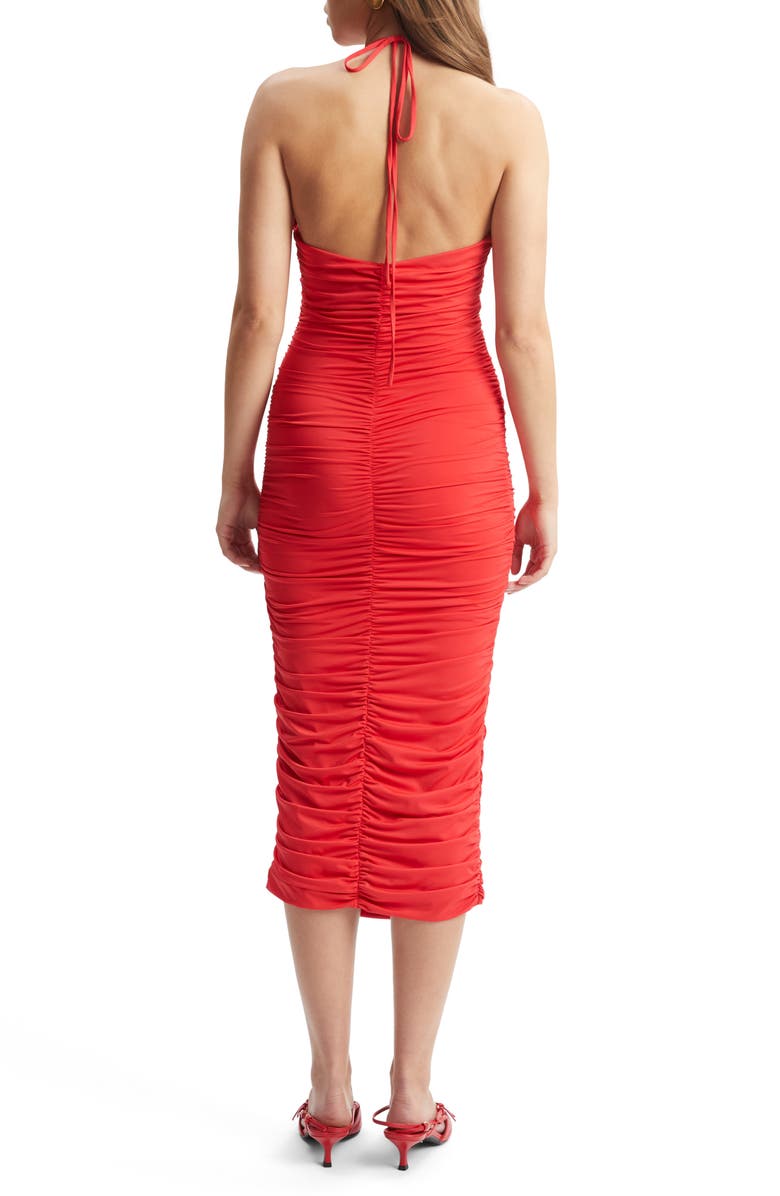 Bardot Tisha Halter Midi Dress, Alternate, color, Fire Red