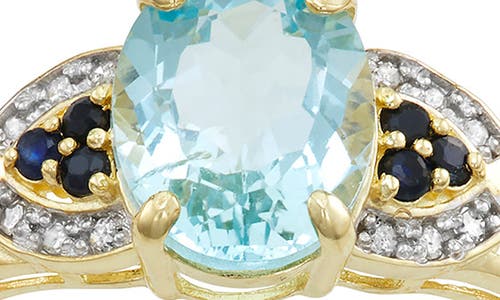 Fuzion Creations Aquamarine, Diamond & Sapphire Ring In Yellow Gold