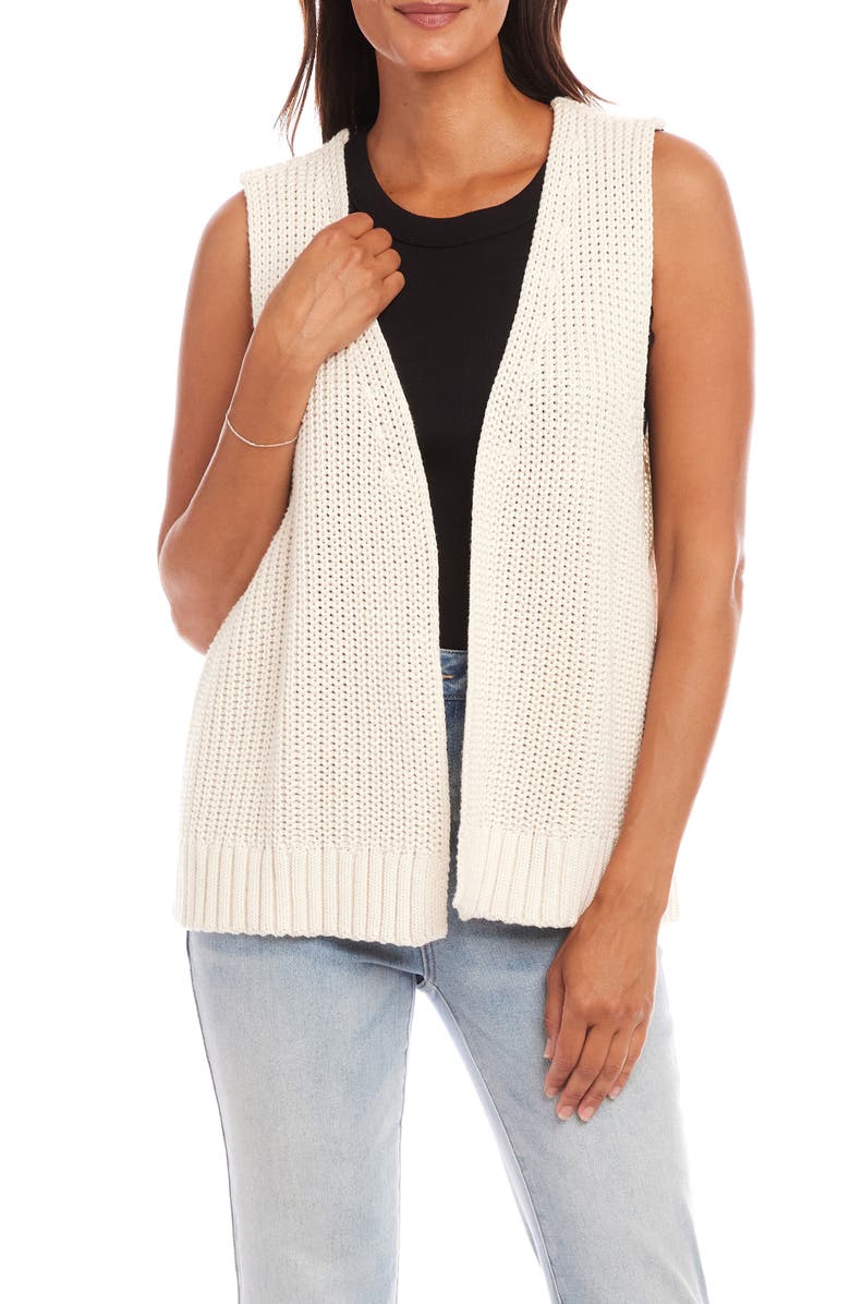 Karen Kane Open Front Cotton Sweater Vest, Main, color, Cream