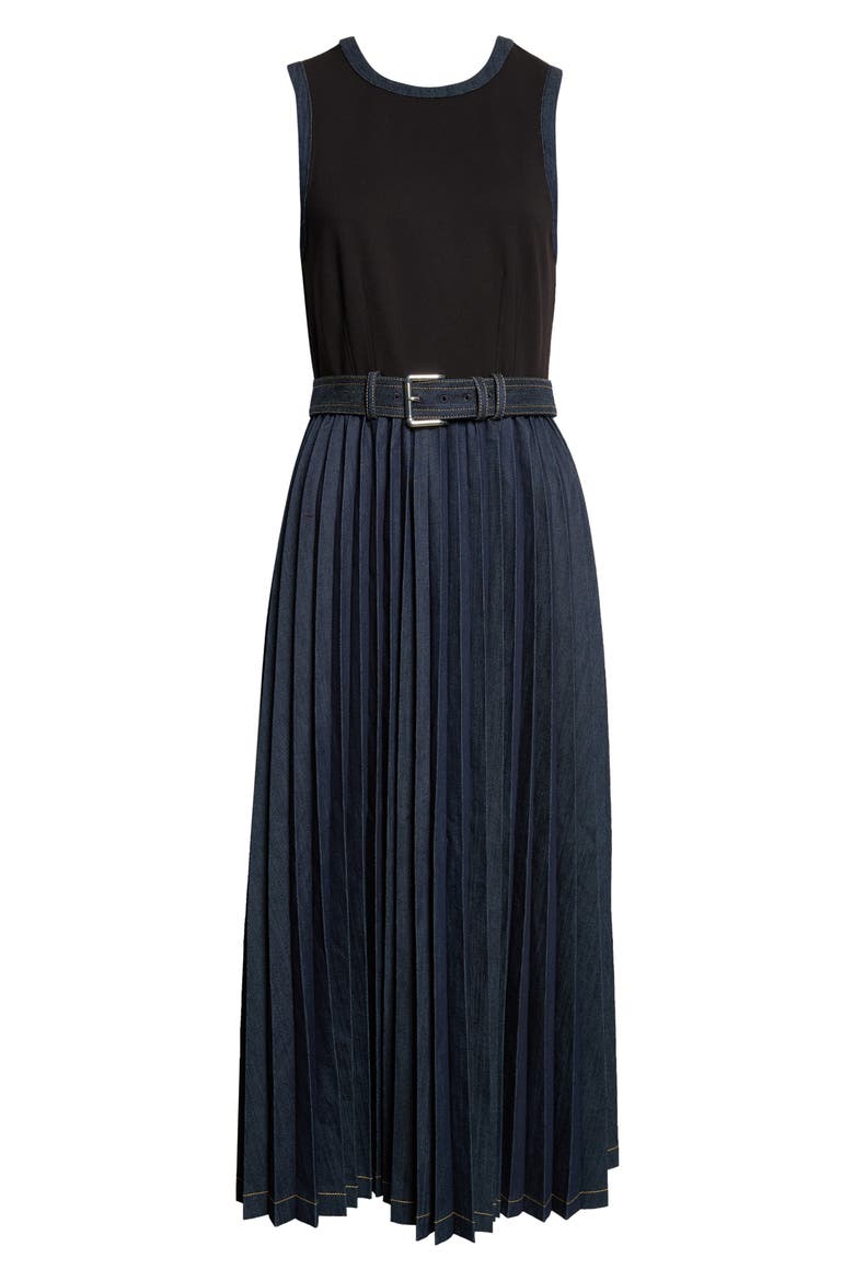 Crosby Pleated Midi Dress, Alternate, color, BLACK/ INDIGO