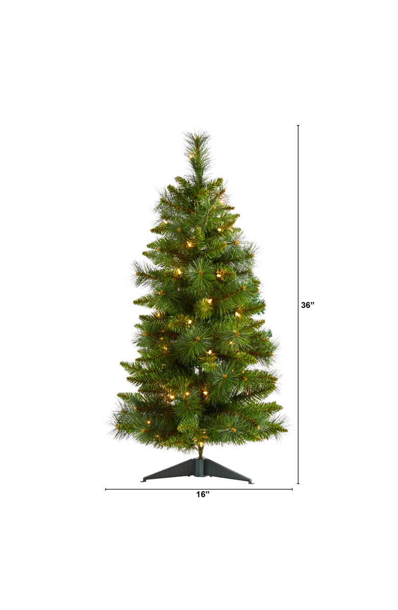 NEARLY NATURAL 3-ft New Haven Pine Artificial Christmas Tree with 50 Warm White LED Lights and 93 Bendable Branches, Alternate, color, Green