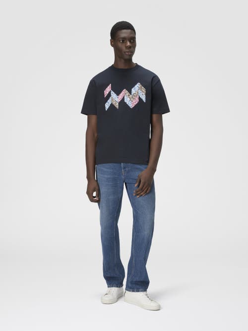 Missoni Short Sleeve T-shirt With Flame Zigzag Insert And Logo In Blue