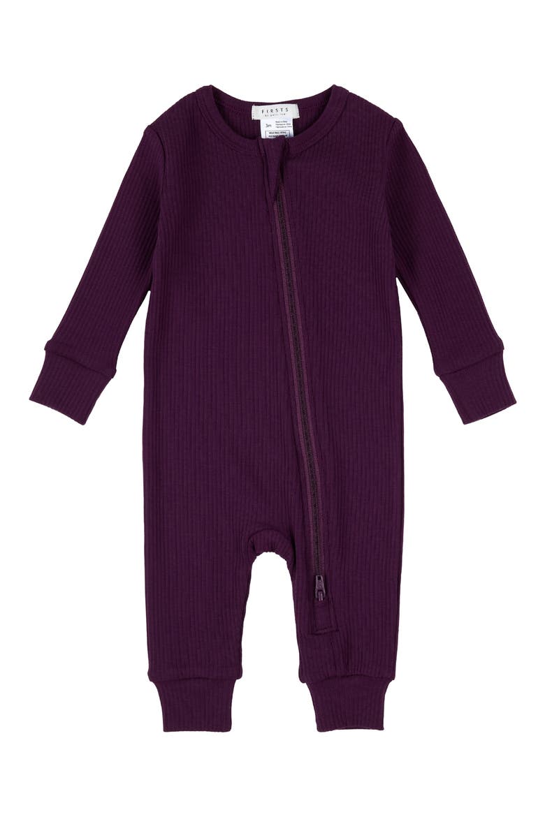 Cotton Blend Rib Romper, Main, color, DARK PURPLE