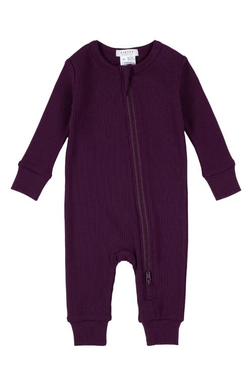 Firsts By Petit Lem Cotton Blend Rib Romper In Purple