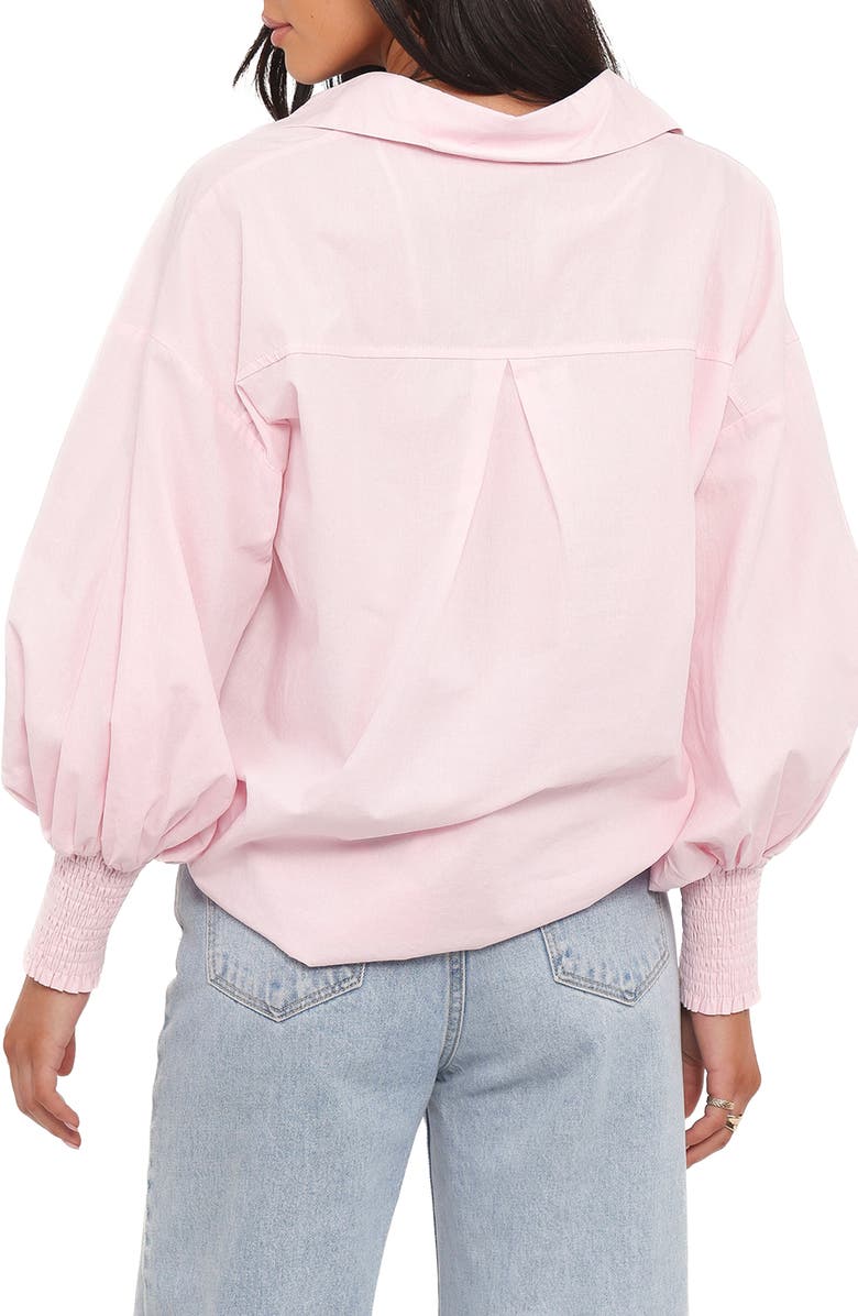 Petal & Pup Carys Smocked Cuff Cotton Poplin Button-Up Shirt, Alternate, color, Pale Pink