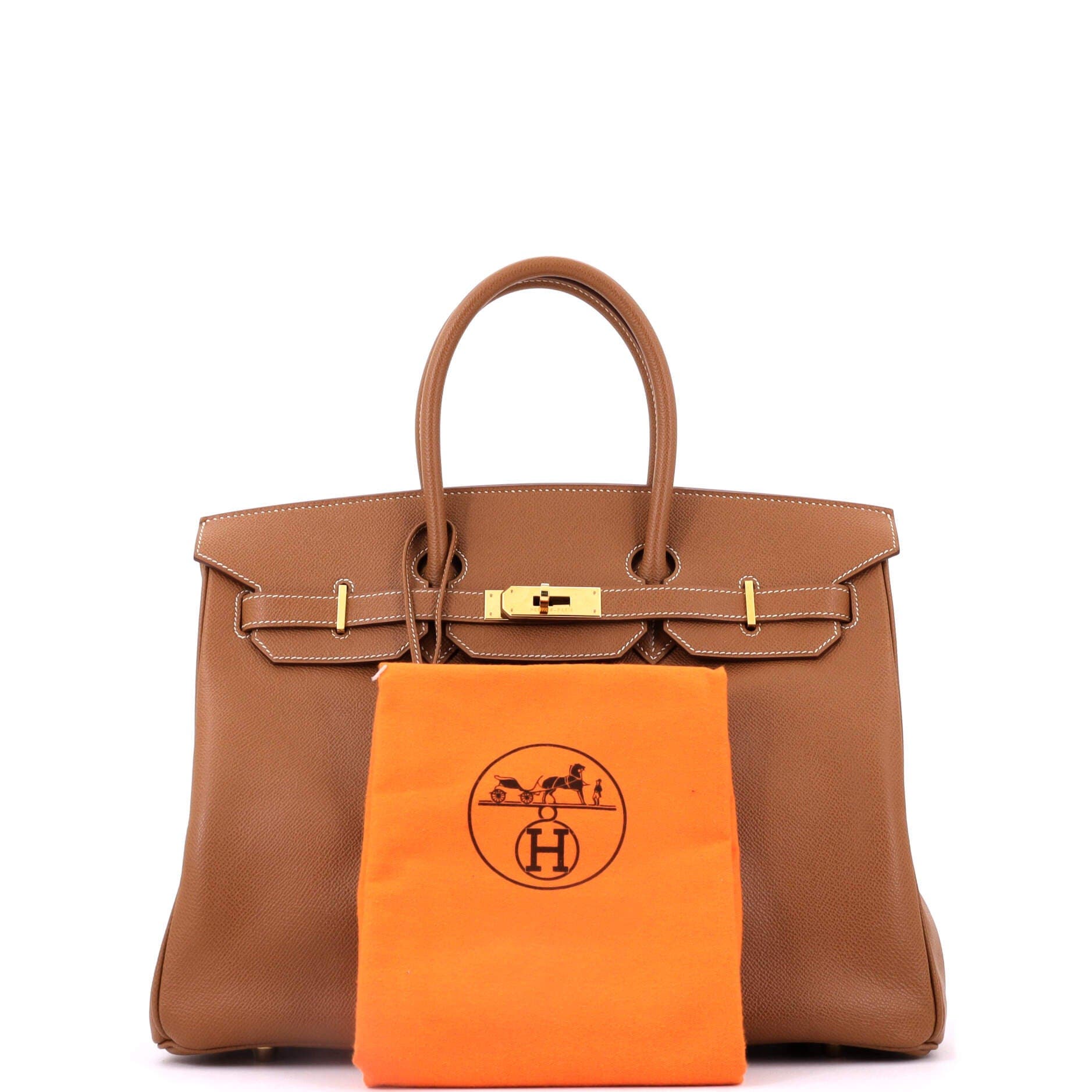 Pre-Owned Hermes Birkin Handbag Brown Veau Grain Lisse with Gold Hardware 35, Alternate, color, Gold