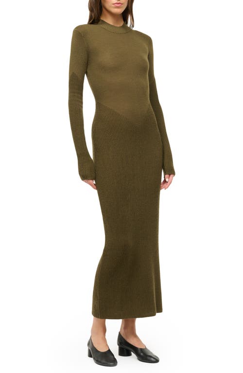 Staud Ramona Long Sleeve Wool Blend Sweater Dress In Sergeant Green