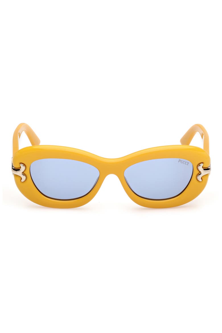 52mm Geometric Sunglasses, Main, color, SHINY YELLOW / BLUE
