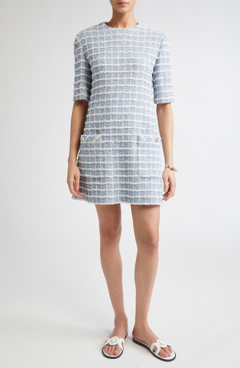 Windowpane Bouclè Tweed Dress