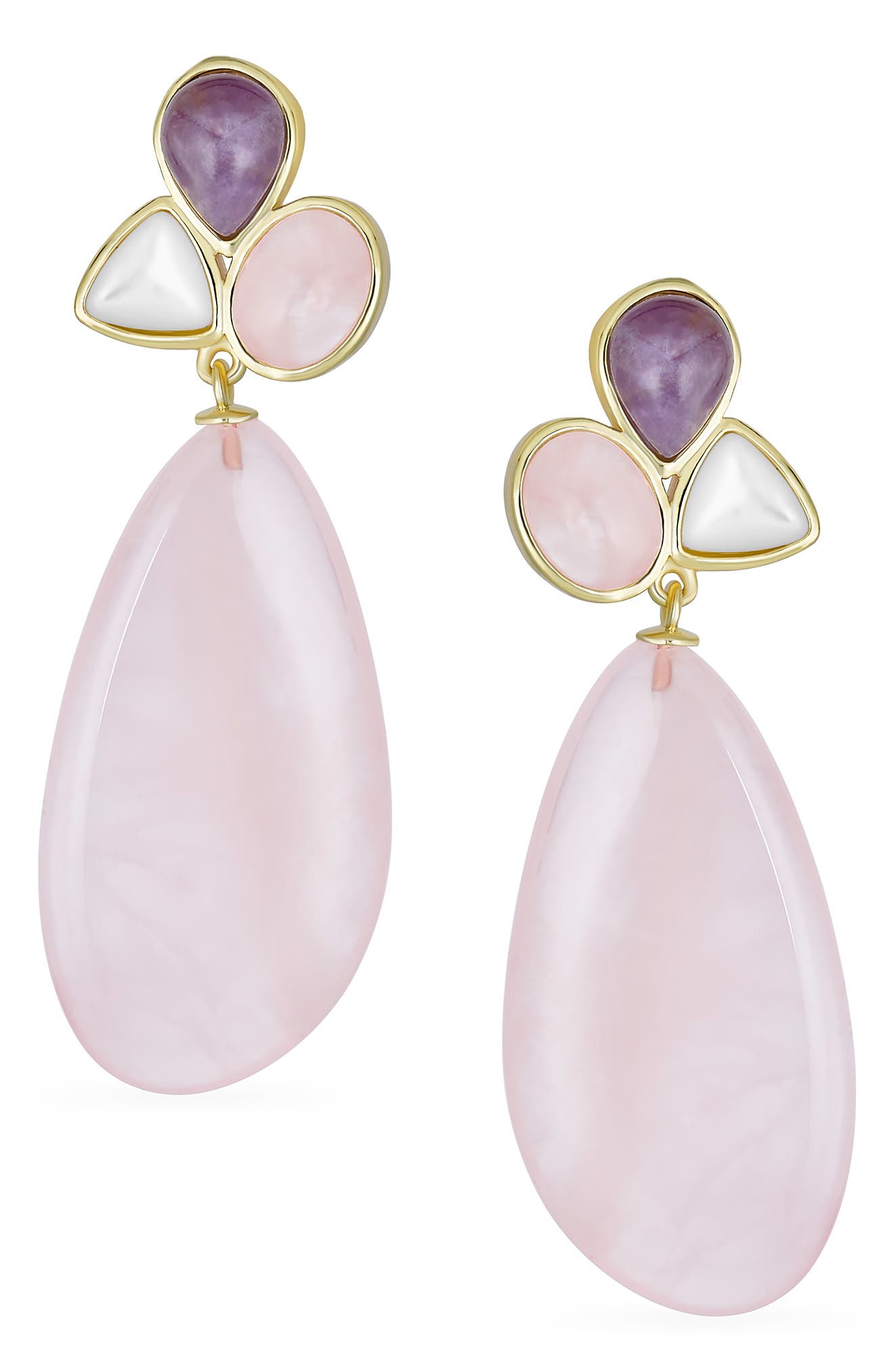 BLING JEWELRY Geometric Rose Quartz Teardrop Earrings