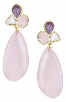 BLING JEWELRY Geometric Rose Quartz Teardrop Earrings