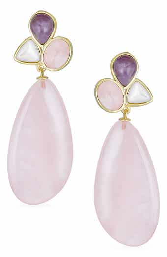 BLING JEWELRY Geometric Rose Quartz Teardrop Earrings