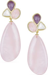 BLING JEWELRY Geometric Rose Quartz Teardrop Earrings