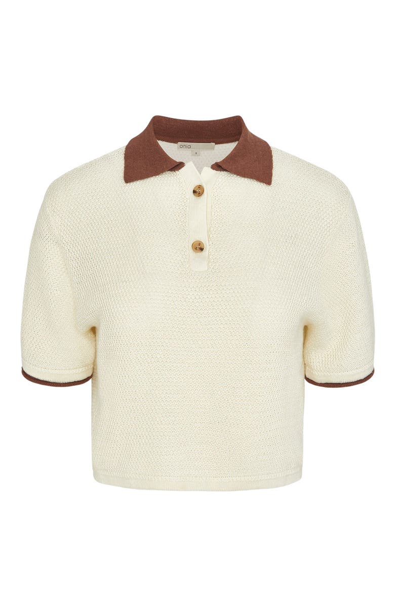 Onia Cropped Knit Polo, Alternate, color, Egret/Brown
